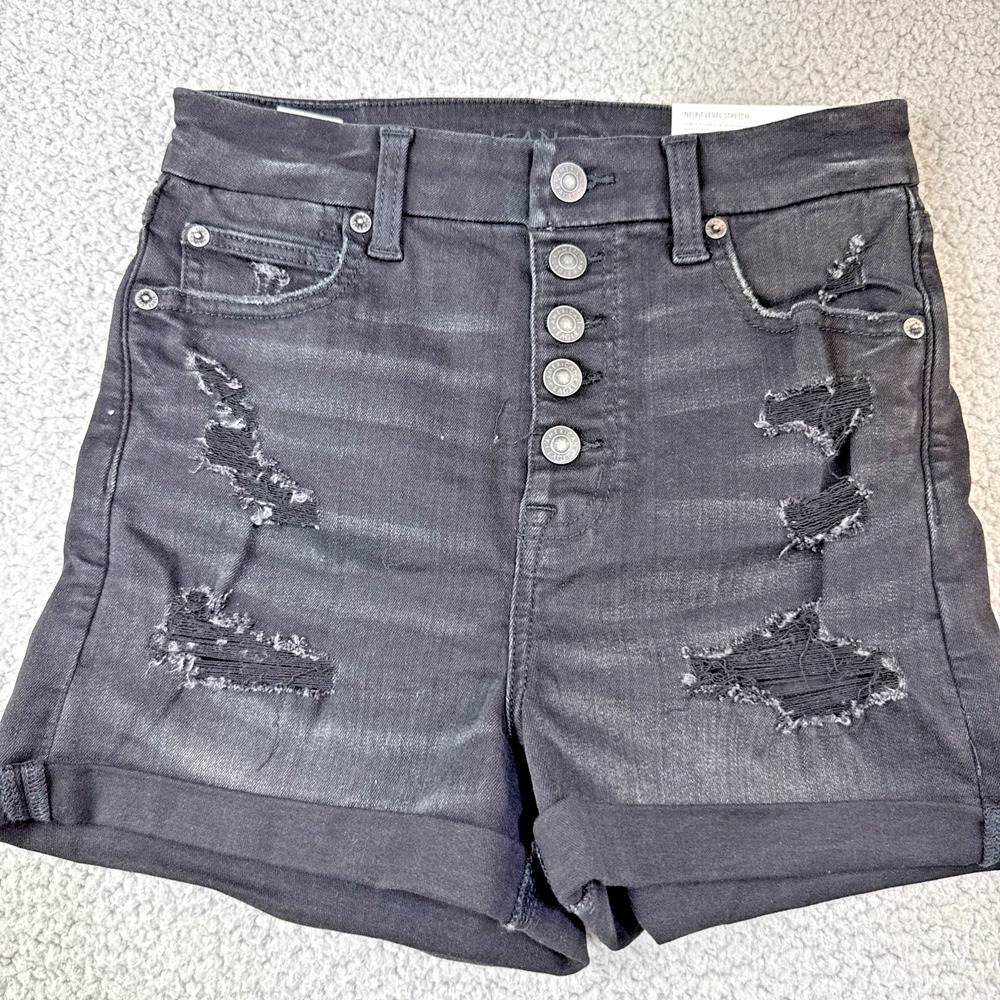 American Eagle Shorts Hi Rise 4 Black Denim Cuffed Next Level Stretch Curvy NWT